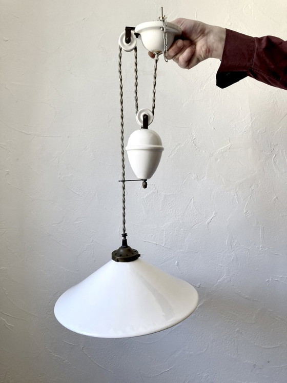 Image 1 of Weiße, glasierte Keramik-Pendelleuchte mit verstellbarer Höhe von The French House