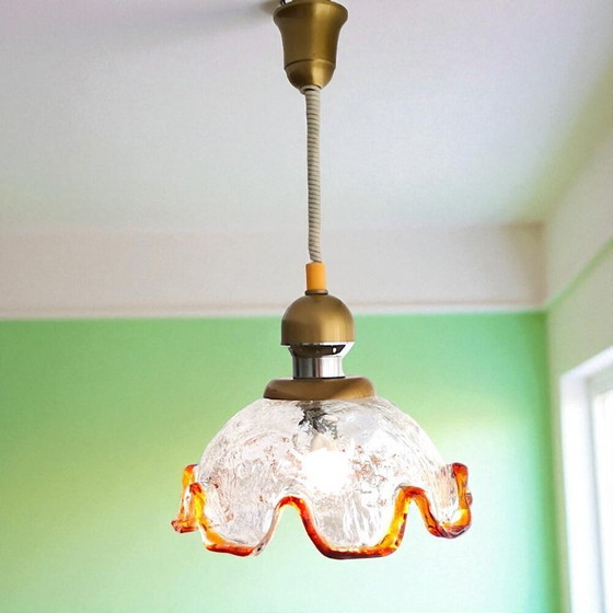 Image 1 of Large Murano glass retractable hanging lamp in style of Carlo Mason for Mazzega, 1960s