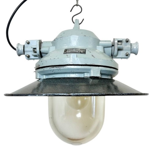Grey Cast Aluminium Explosion Proof Lamp with Enameled Shade, 1970s