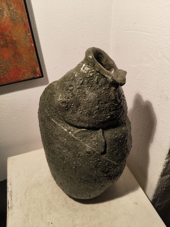 Image 1 of Vintage design modernist heavy handmade ceramic vase stylized fish