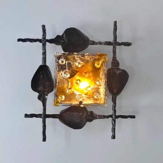 Image 1 of Wandlamp Brutalist jaren 60 Tom Ahlström & Ehrlich murano gietijzer mid century