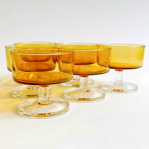 Vintage Set of 6 Amber Colored Luminarc Champagne Glasses