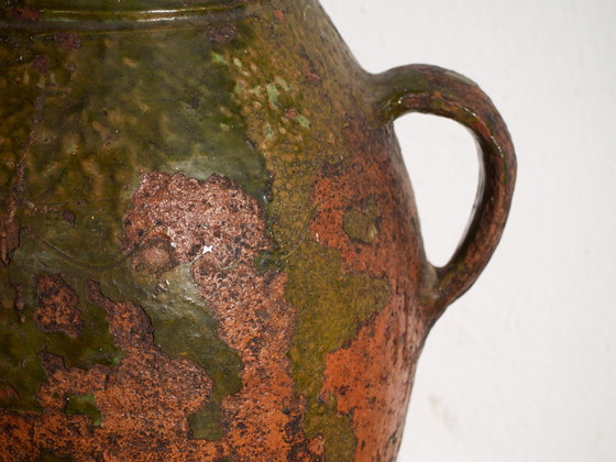 Antieke geglazuurde aardewerken pot met twee handvatten – Centraal-Europa, circa 1920 – Decoratieve objecten (photo 40 of 40)