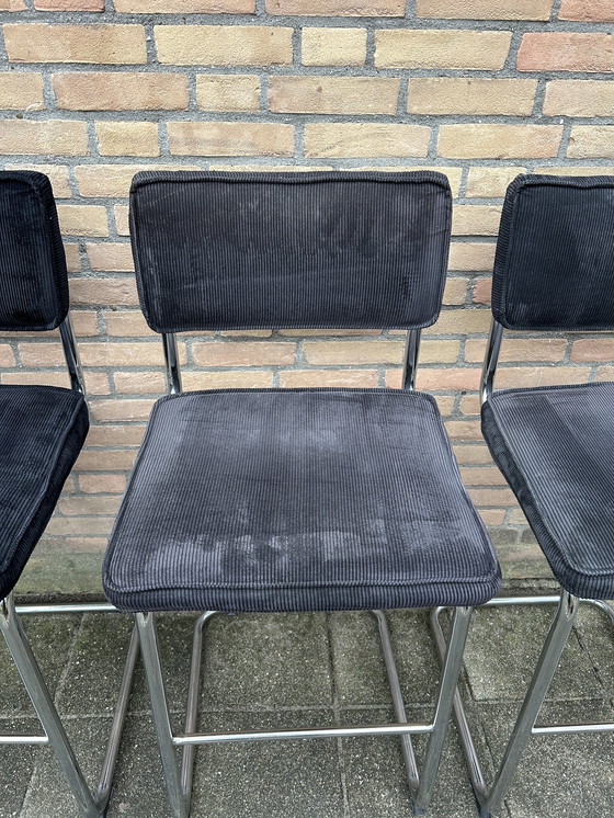 Image 1 of 4 sgabelli da bar a coste con struttura tubolare cromata