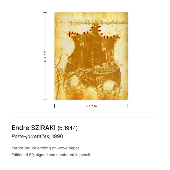 Endre Sziraki signierte Carborundum-Radierung Porte-Jarretelles 1990 – Lithographien & Drucke, Paper (photo 3 of 5)