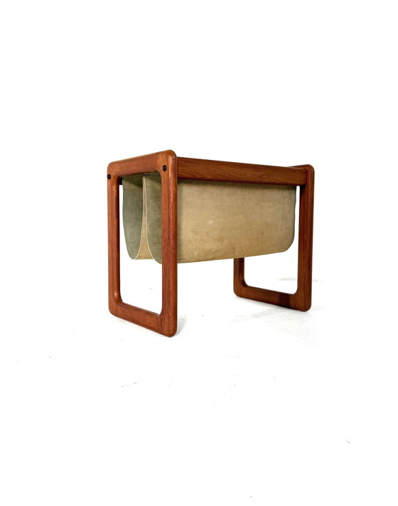 Vintage Teak Magazine Rack, Vildbjerg Møbelfabrik ‘60 – Wood, Leather (photo 3 of 7)