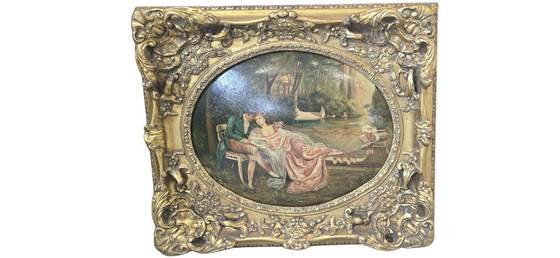 Image 1 of Pair of Oils on Canvas of the 18th Century Romantic Scenes Signed