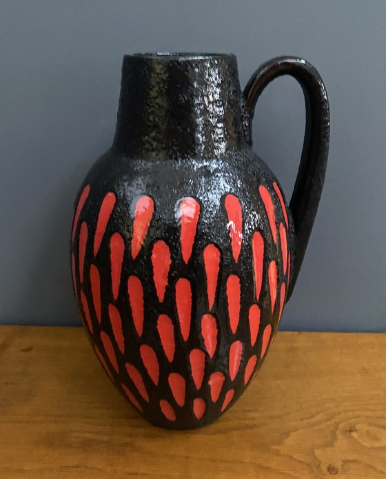 Image 1 of Vase en céramique rouge et noir de Scheurich Allemagne Modèle 279-38