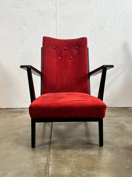 Poltrona vintage, nera e rossa, anni '50, Paesi Bassi – fauteuils, Wood