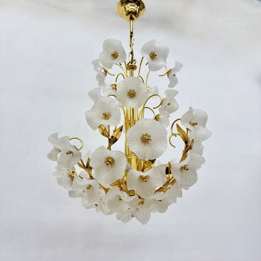 Mid-century chandelier with glass flowers , 1970s