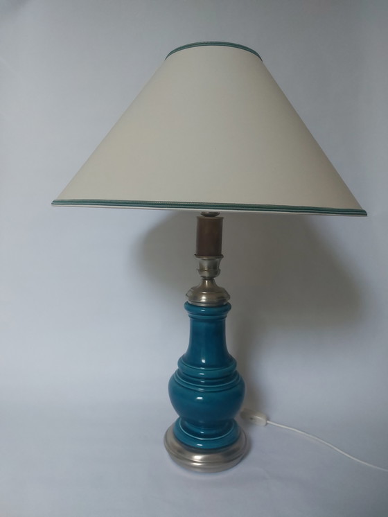 Image 1 of Mid Century Blau Keramik Tischlampe