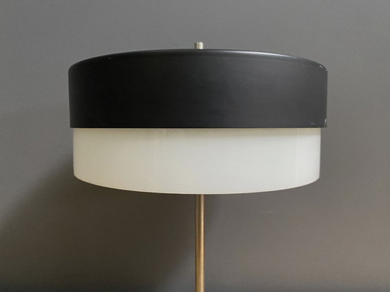 Image 1 of Table lamp in black metal and white glass, by Kamenicky Senov 1960s