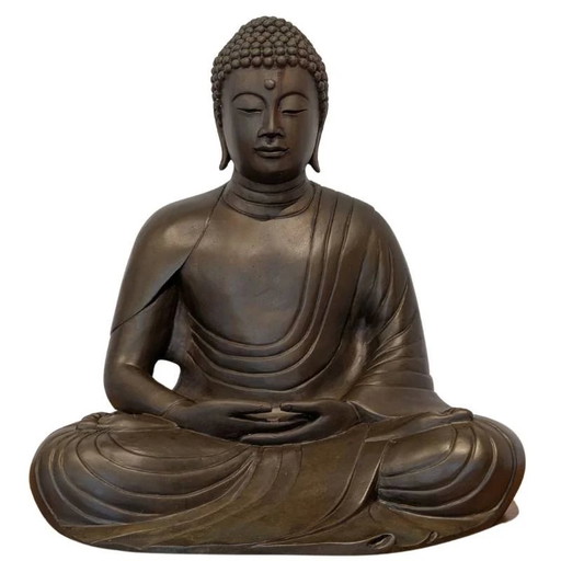 Antiguo Buda Japonés XL de Bronce Sentado Estilo Kamakura
