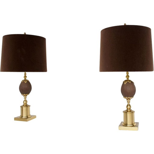 Pair of vintage gilt metal lamps by Maison Jansen, 1970