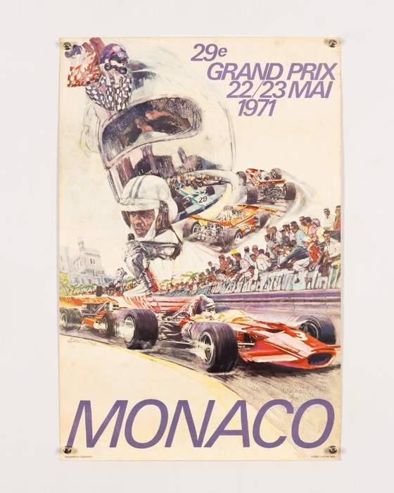Image 1 of Grand Prix van Monaco 29e 1971 – Originele vintage motorsportposter van S. Carpenter – Vintage Racing – 60x40 cm
