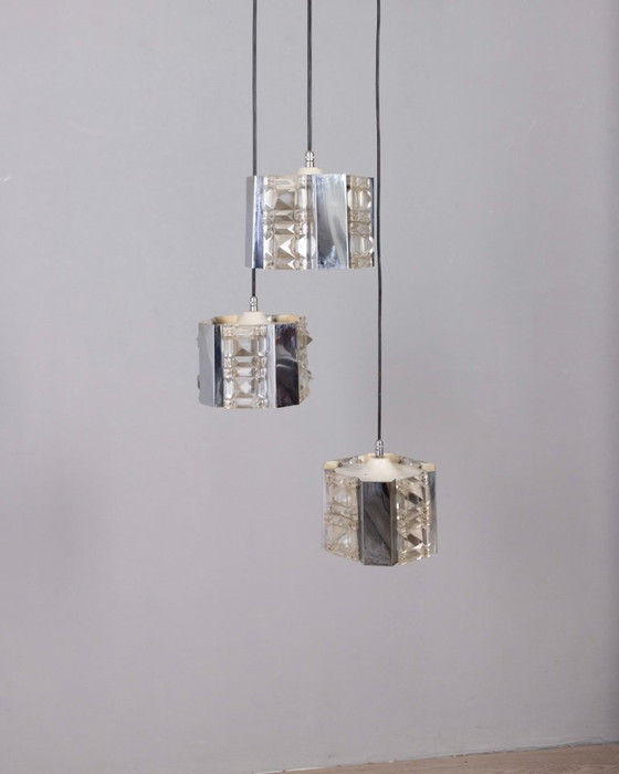 Image 1 of Vintage hanglamp uit de jaren 70 van metaal en kristal, Kinkeldey Design