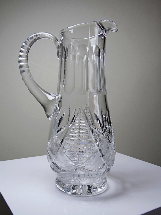 Image 1 of Grand pichet à eau en cristal taillé, cristallières européennes XXe