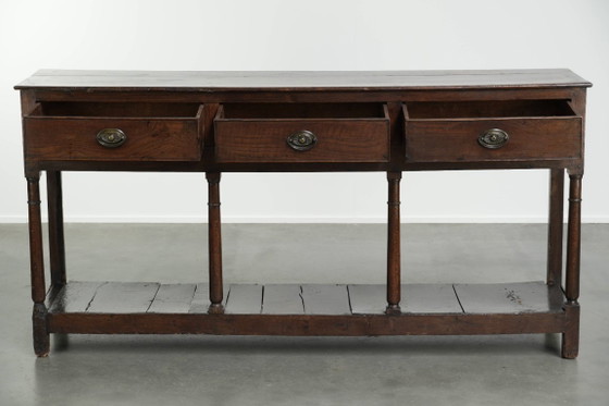 Very beautiful 18th-century English double-based dresser made of oak with beautiful colors and a timeless (photo 3 of 15)