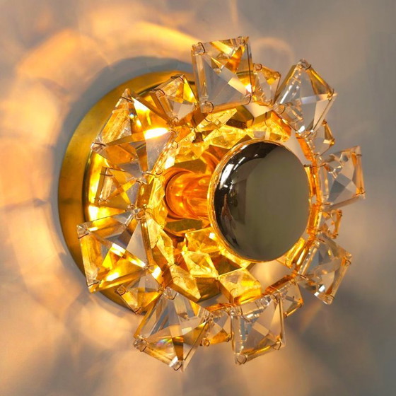 Image 1 of Lámparas de pared Palwa Alemania. Cristal dorado de mediados de siglo, años 70.