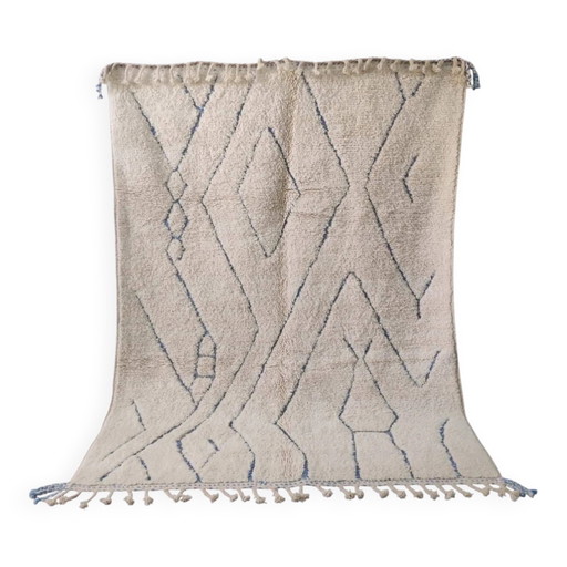 Large Ecru and Blue Grey Beni Ouarain Rug, Modern Berber Patterns - 3x2M