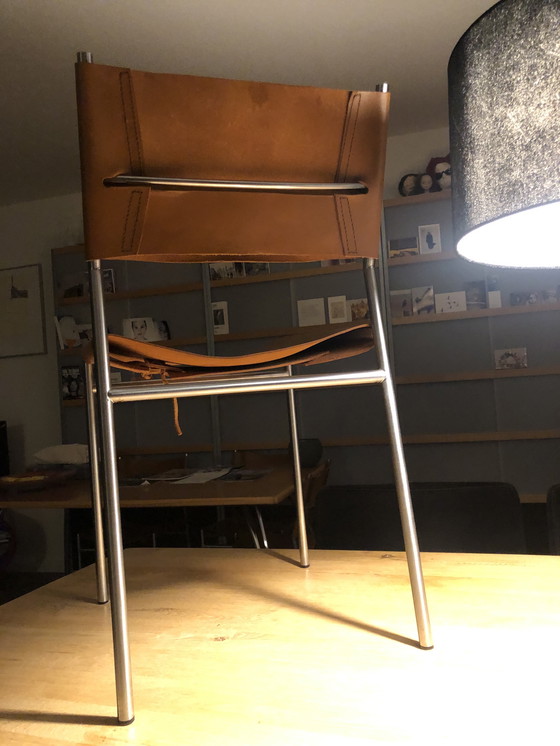 Image 1 of 4 Martin Visser chairs with saddle leather and matching table