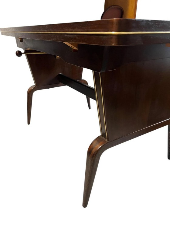 Image 1 of Menzel table/ Spider table, height-adjustable and extendable, made of dark wood with beautiful brass strips, Germany 1960