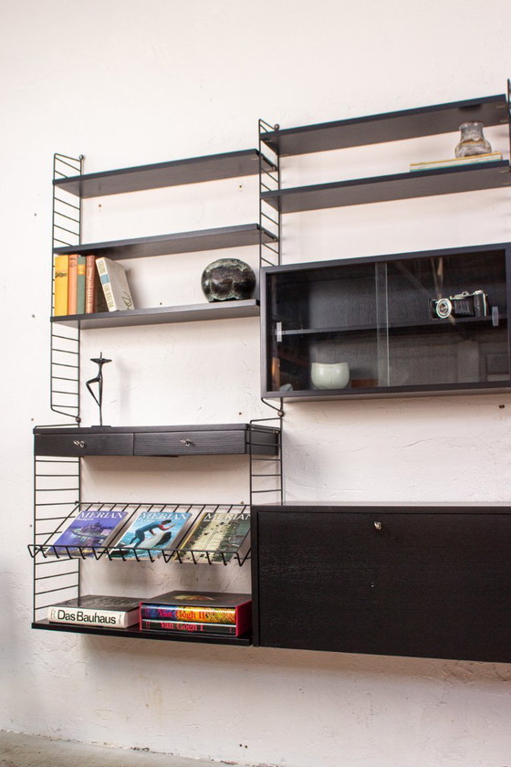 Image 1 of Original String shelf, vintage Nisse black sideboard bookshelf