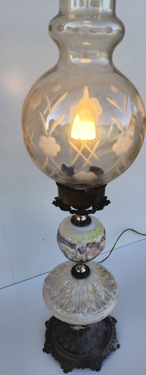 Lampada Da Tavolo Vintage In Ceramica E Vetro Ambra – Lampade da tavolo, Glass (photo 3 of 5)