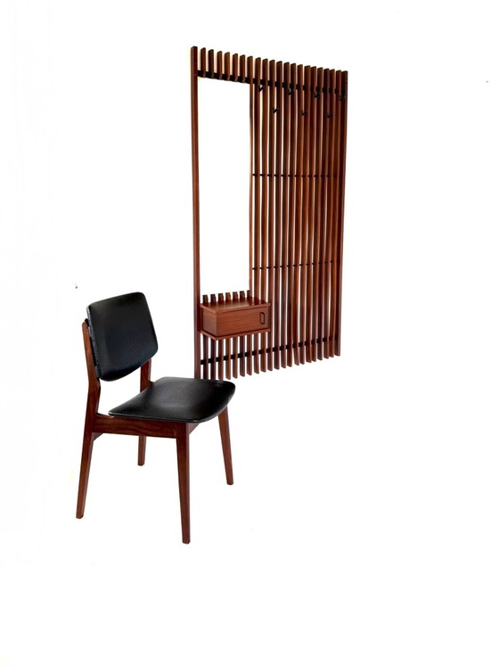 Vintage XL Teak Slat Coat Rack, Germany '60s, Glass, Wood, Brown (photo 11 of 12)