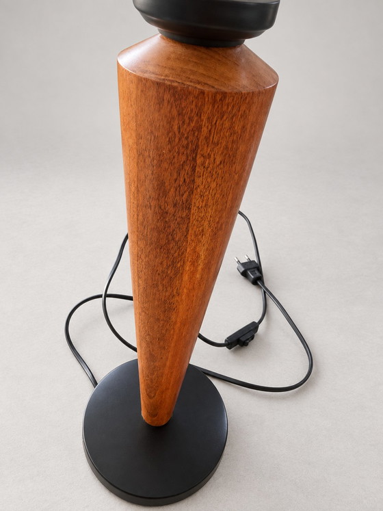 Large Vintage Philips Table Lamp with Opaline Glass Shade & Wooden Base – 1980s (photo 6 of 8)