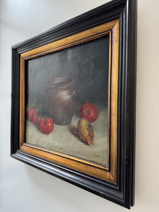 Image 1 of Still life painting, oil on antique canvas