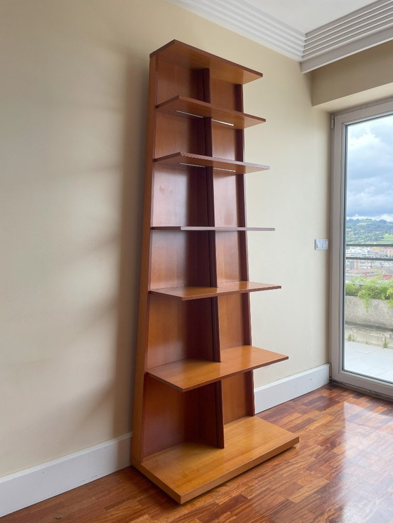 Image 1 of Contemporary design shelving unit in cherry wood