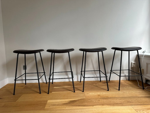 4x Muuto Fiber Tube tabouret de bar 65 cm cuir noir