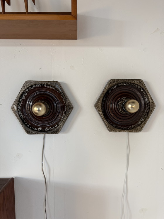 Image 1 of 2x vintage ceramic wall tile, Hustadt Leuchten '60