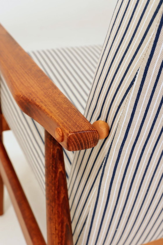 Image 1 of Lounge Chair with footstool Vintage Stripe Fabric Mid Century Design, 1960