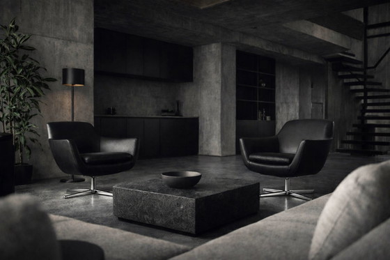 Image 1 of Sedie girevoli nere vintage in stile scandinavo moderno di metà secolo, anni '70, set di 2