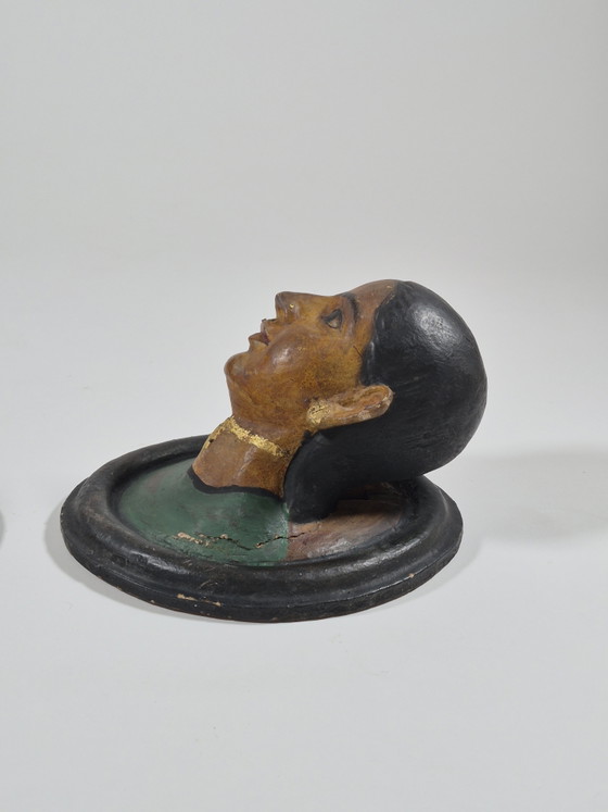 Pair of antique terracotta polychrome portrait busts from Rajasthan – Sculpture, Ceramic, Wood (photo 5 of 15)