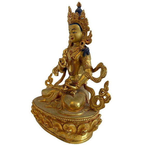 Estatua nepalesa de bronce dorado de White Tara – Tradición Newar, finales del siglo XIX – principios del XX (photo 8 of 10)