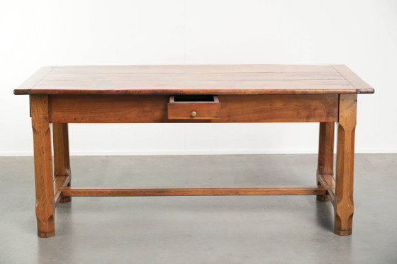 Characterful Antique French Dining Table from the 18th Century with a Fruitwood Top and an Oak Base (photo 3 of 13)
