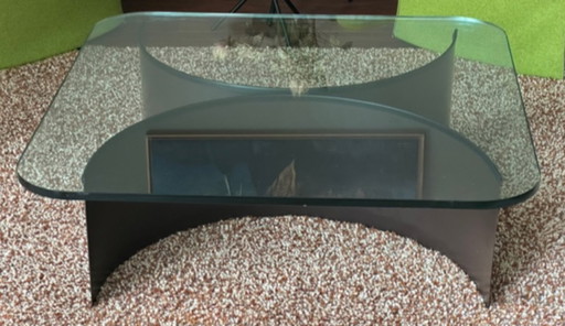 Authentic, square 70s coffee table with glass top