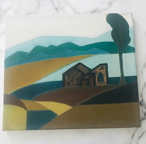 Naive landscape painting on canvas