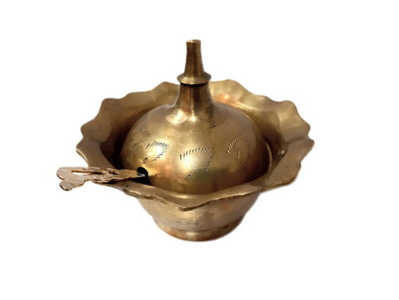 Image 1 of Vintage brass sugar bowl with spoon