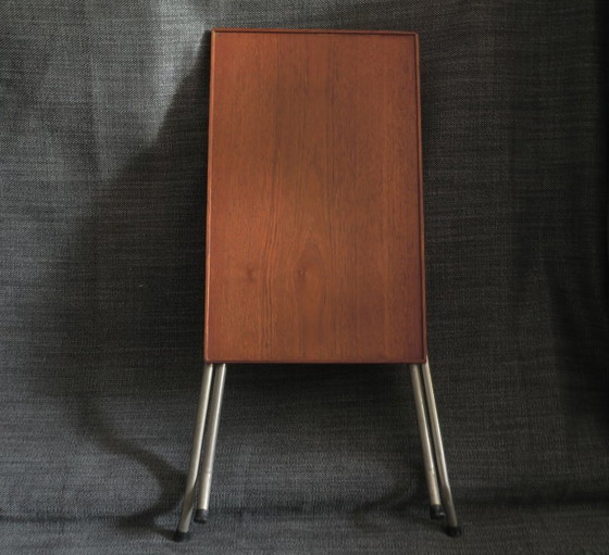 Danish Teak and Aluminium Adjustable Wine or Side Table, 1960s, Wood, Metal, Brown, Scandinavian (photo 6 of 14)