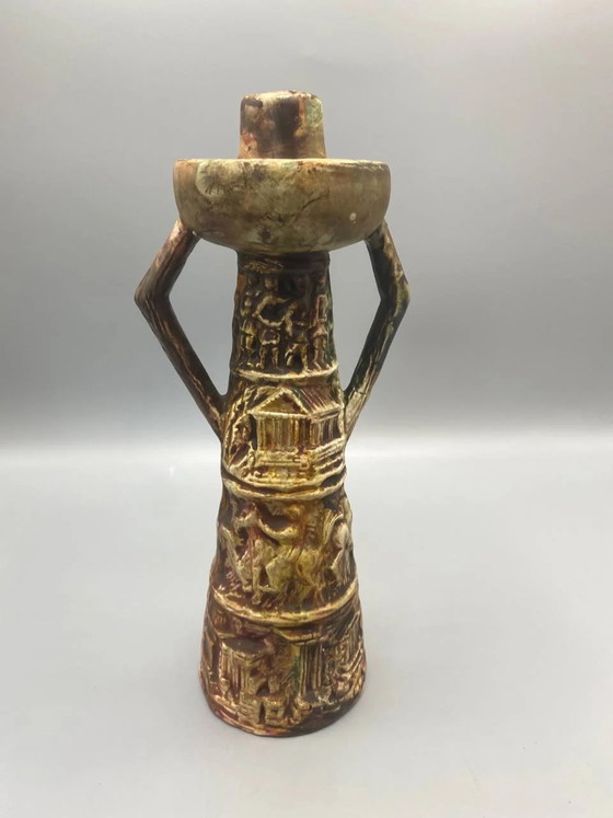 Italian Ceramic Vase Candle Holder with Antique Embossed Design – Decorative Objects (photo 2 of 4)