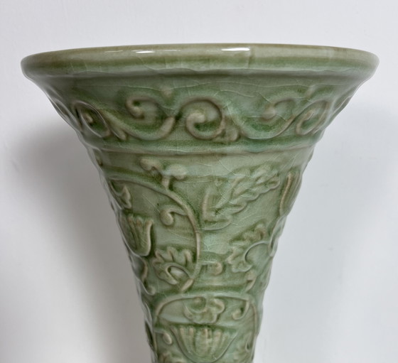 Image 1 of Vintage tall Art Nouveau floral motif vase