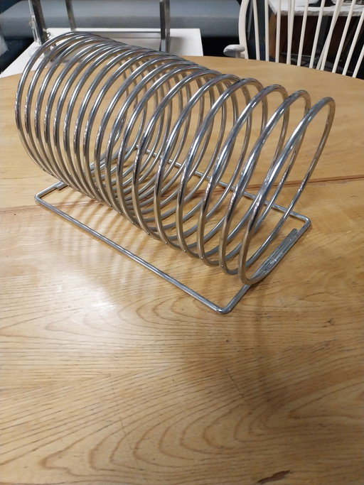 1 x présentoir à disques chromé MCM en forme de spirale, années 1970