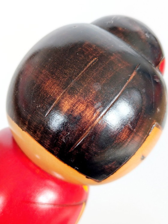 Image 1 of Poupée Kokeshi vintage, figurine en bois d'art populaire japonais, à motif floral rouge, style Wabi-Sabi
