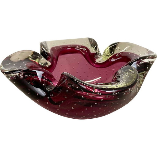 Cendrier vintage en verre bullé rose de Murano, Italie, années 1970