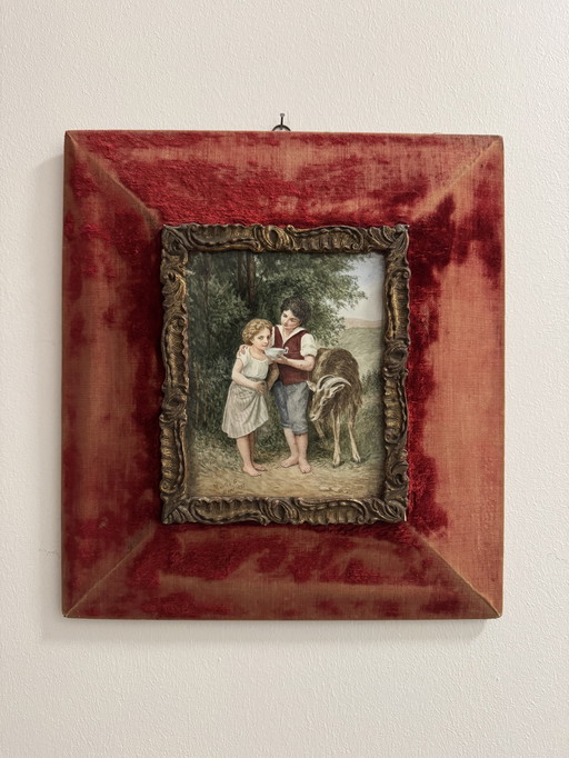 Tableau scène pastorale sur porcelaine 19ème