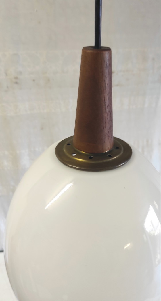Image 1 of Scandinavian style opaline globe pendant lamp XL - mid. 20th century 